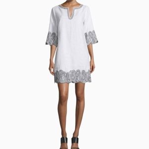 Michael Kors linen tunic dress paisley-lace embroidered trim women's size Large